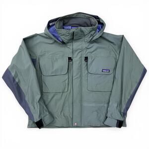 Vintage Patagonia Fly Fishing SST Wading Jacket Hooded Green Gray M Gorpcore